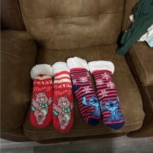 Cozy Holiday Character Slipper Socks - Red & Navy
